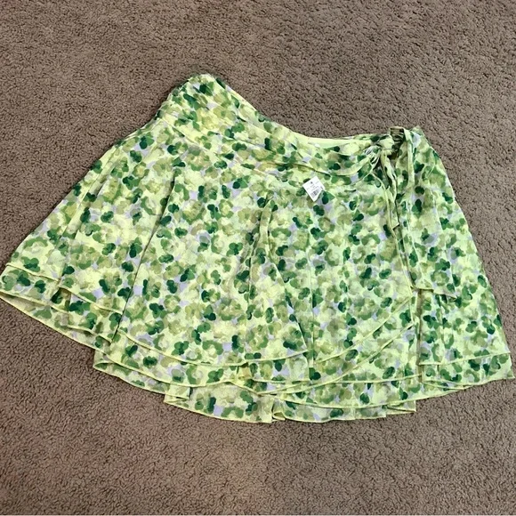 Aerie Green Floral Front Tie Mini Skirt Y2K Summer Size Large NWT - Picture 4 of 8